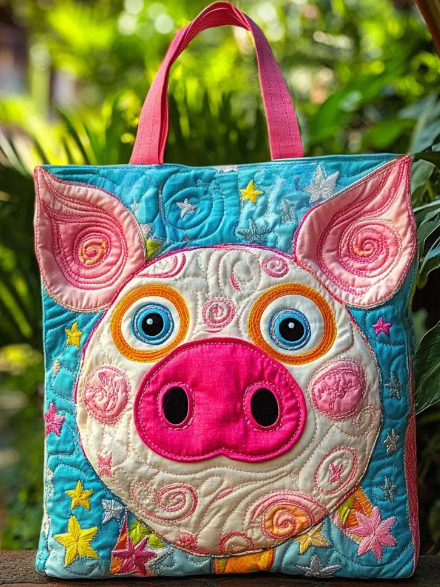 Pink Pig Quilted Tote Bag