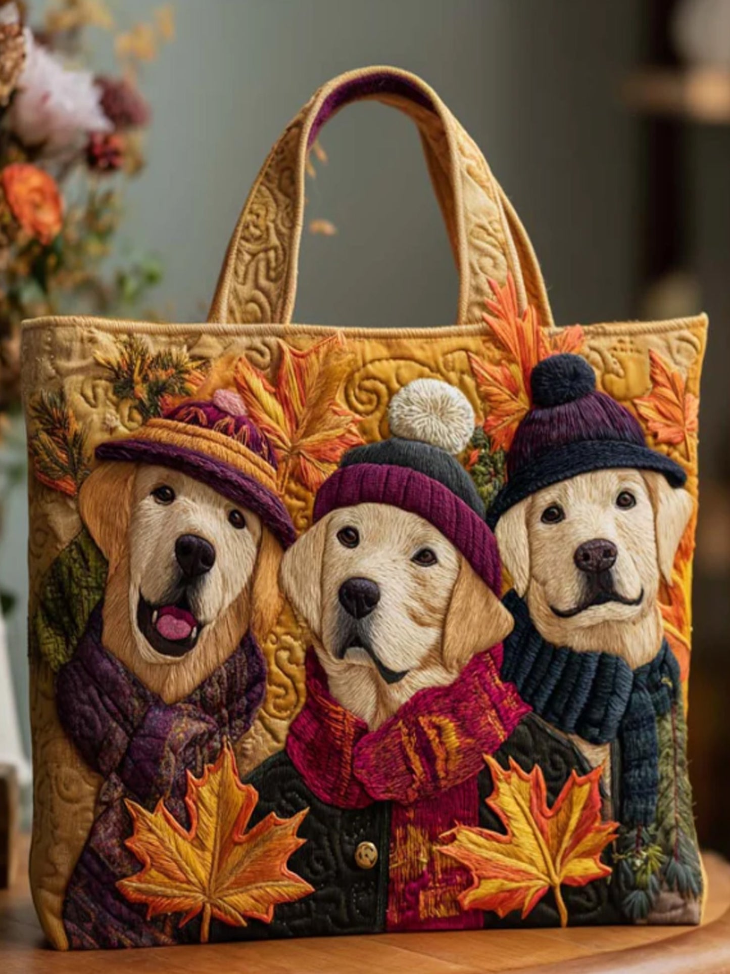Maple Labrador Trio Quilted Tote Bag