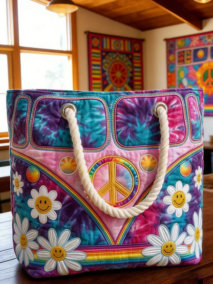 Tie-dye and flatbed quilted tote bags