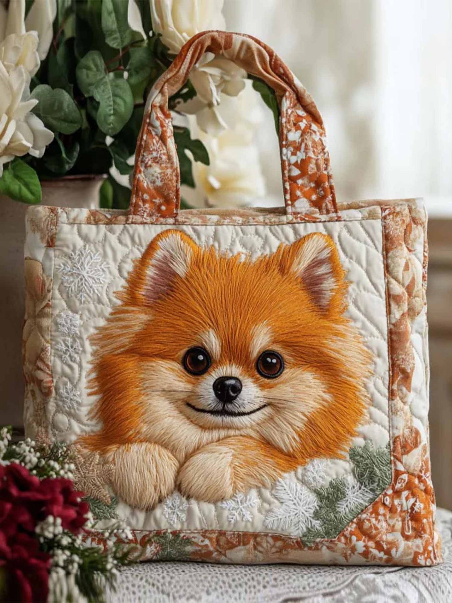 Pom Snow charm Quilted Tote Bag