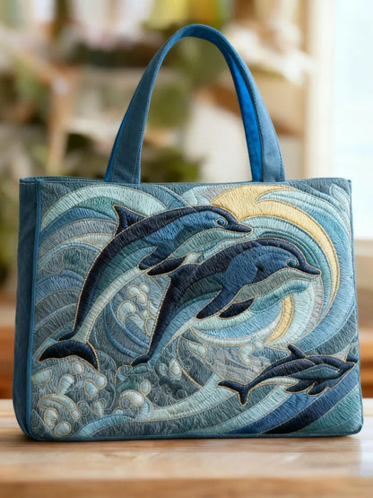 Fashion Ocean Dolphin  Quilted Tote Bag