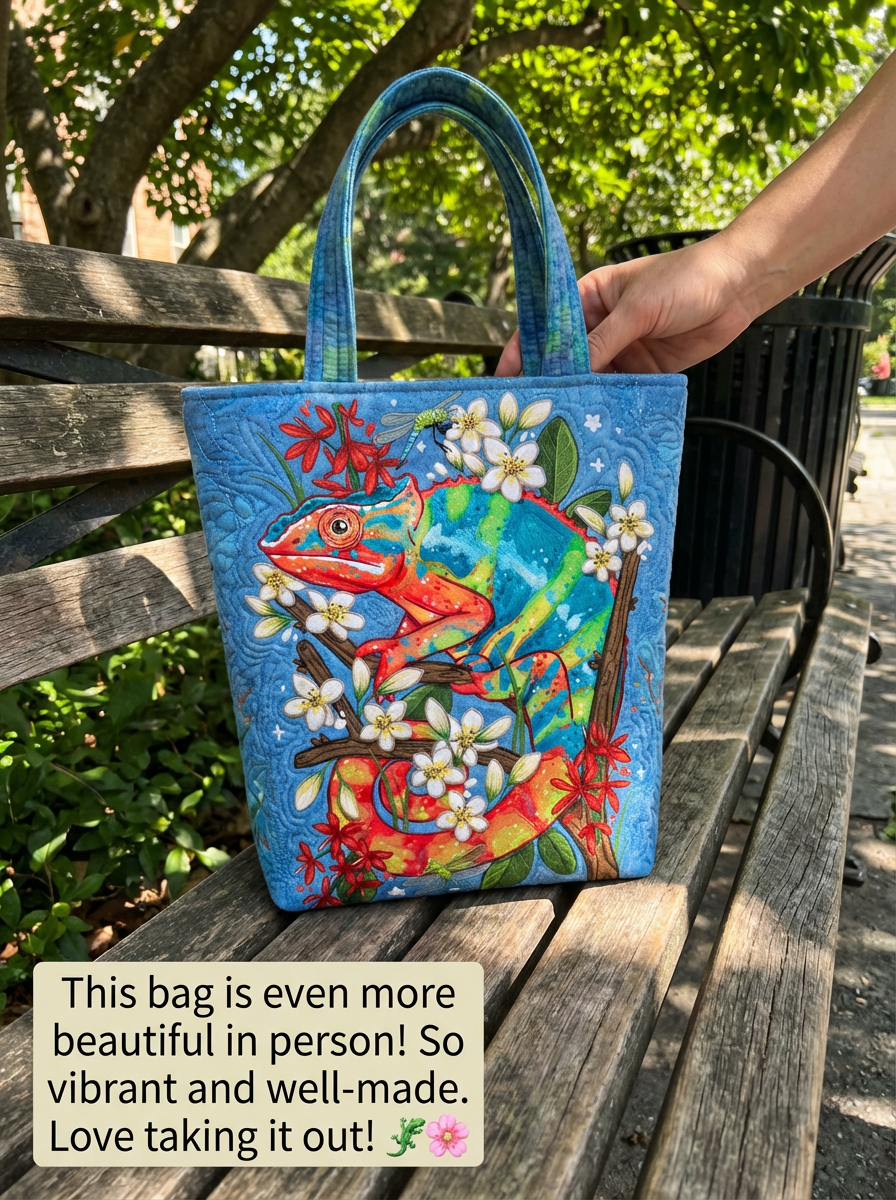 Leaves And Chameleons Quilted Tote Bag