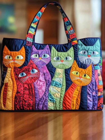 Colored cat Quilted Tote Bag