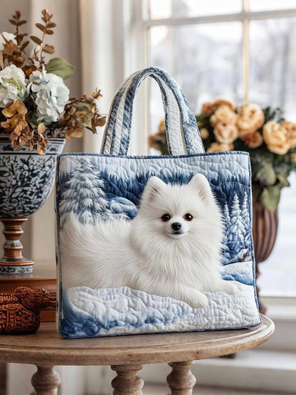 Snowy Pom Quilted Tote Bag