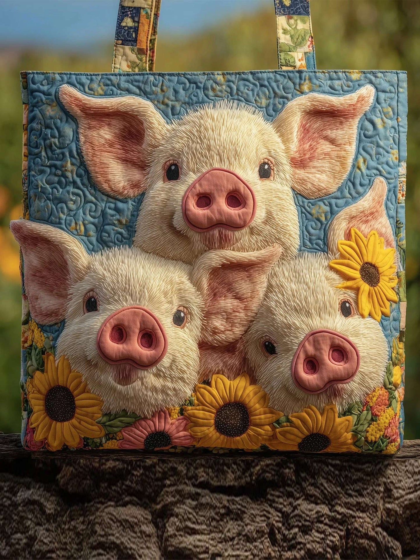 Happy Piggies Quilted Tote Bag