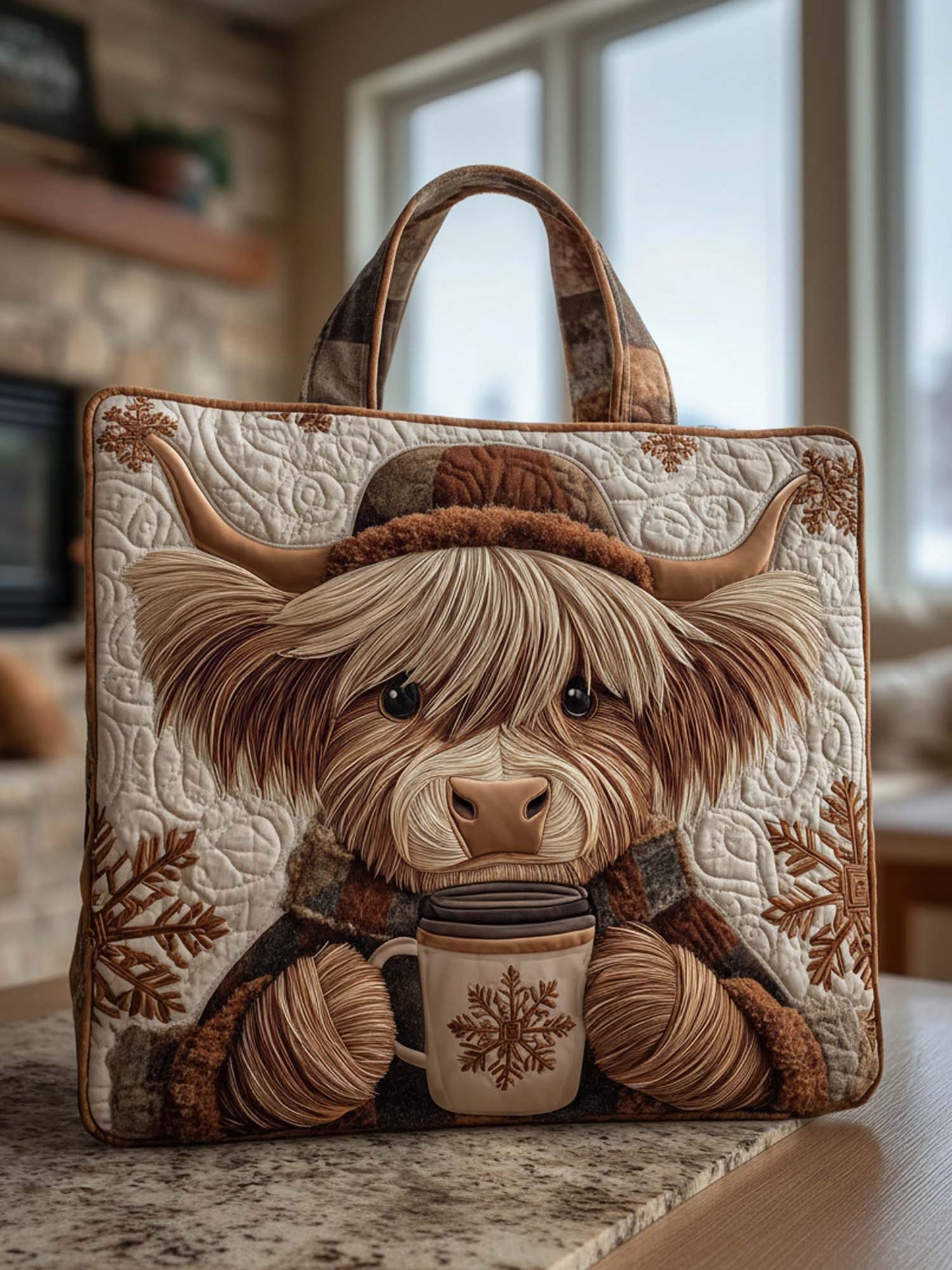 Highland Cow Quilted Tote Bag