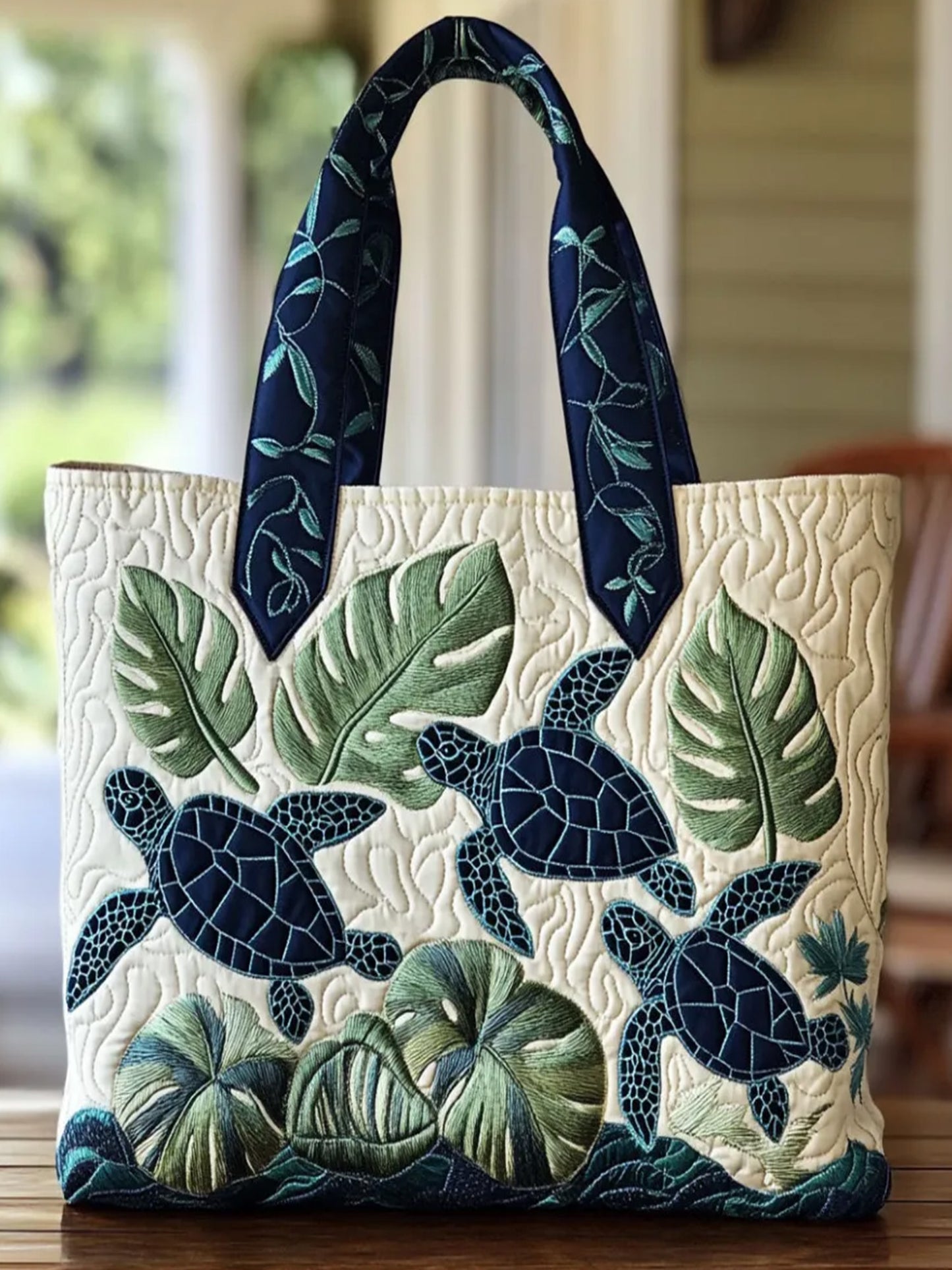 Different Turtles Quilted Tote Bag