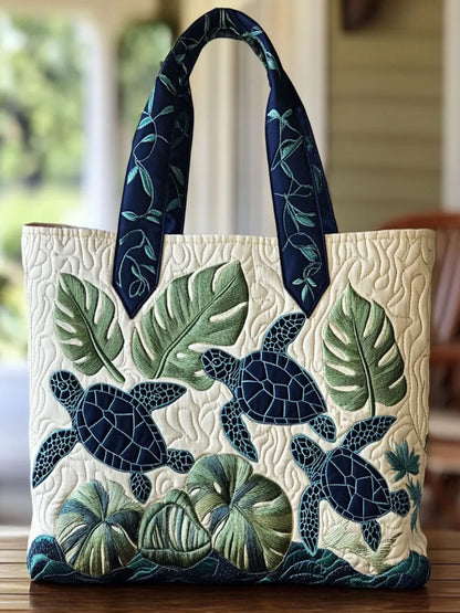 Different Turtles Quilted Tote Bag