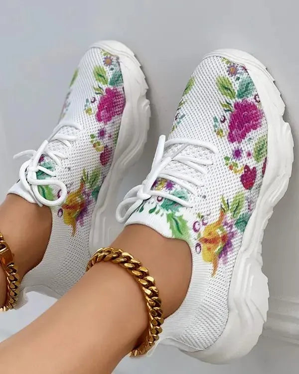 🔥Last Day 60% OFF — Floral Print Lace-up Breathable Orthopedic Sneakers