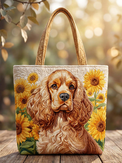 Sac Cocker Dog And Flower Quilted Tote Bag