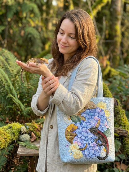Gecko And Flower Quilted Tote Bag